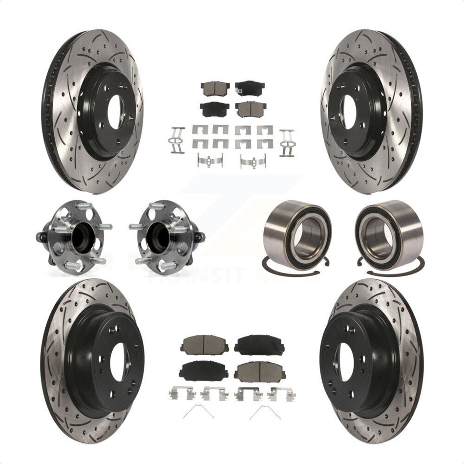 Front Rear Wheel Hub Bearings Assembly Coated Disc Brake Rotors And Ceramic Pads Kit (10Pc) For 2017-2018 Acura ILX KBB-117622 by Transit Auto