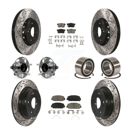 Front Rear Wheel Hub Bearings Assembly Coated Disc Brake Rotors And Ceramic Pads Kit (10Pc) For 2016 Acura ILX KBB-117623 by Transit Auto