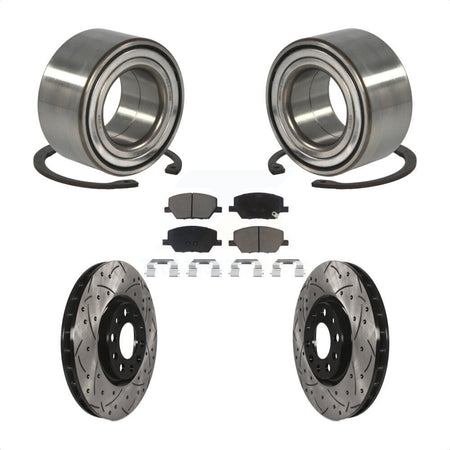 Front Wheel Bearing With Coated Drilled Slotted Disc Brake Rotors And Ceramic Pads Kit For 2018-2019 Jeep Compass KBB-117633 by Transit Auto