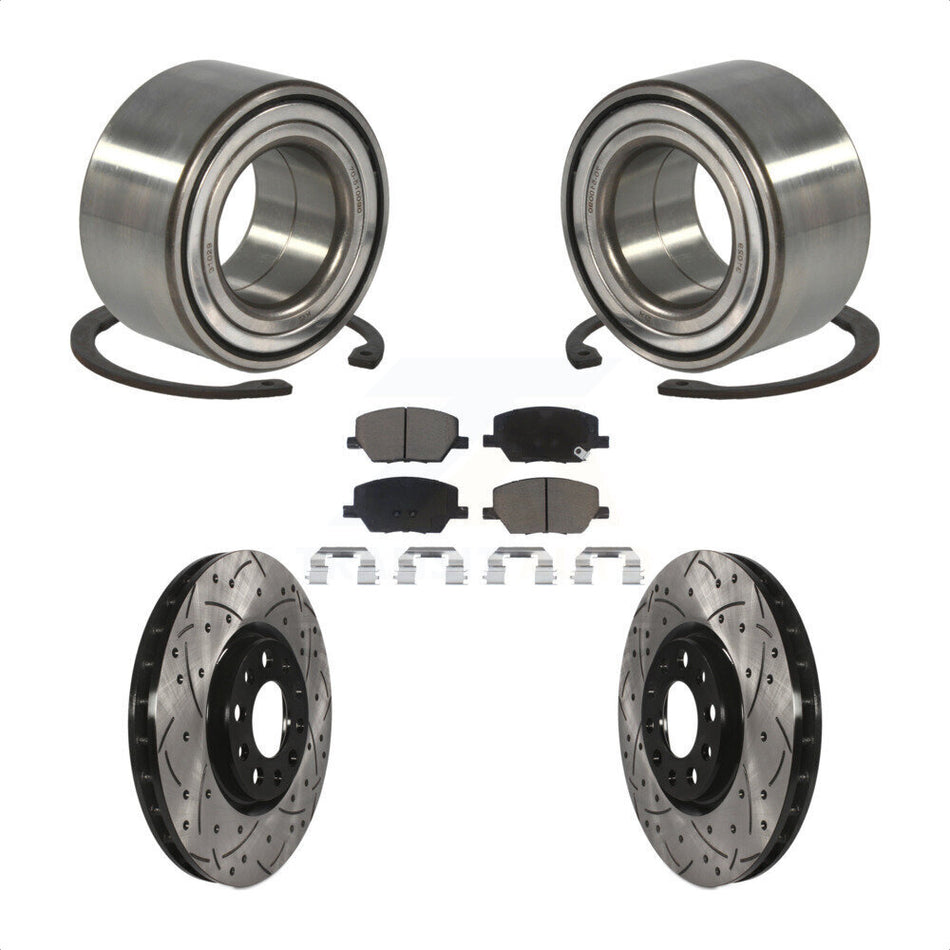 Front Wheel Bearing With Coated Drilled Slotted Disc Brake Rotors And Ceramic Pads Kit For 2018-2019 Jeep Compass KBB-117633 by Transit Auto