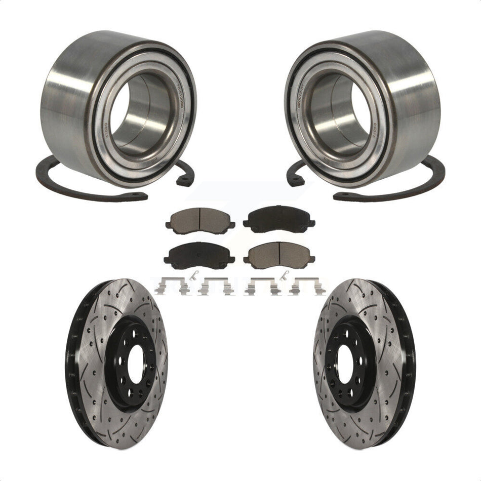 Front Wheel Bearing With Coated Drilled Slotted Disc Brake Rotors And Ceramic Pads Kit For 2017 Jeep Compass 305mm Diameter Rotor KBB-117657 by Transit Auto
