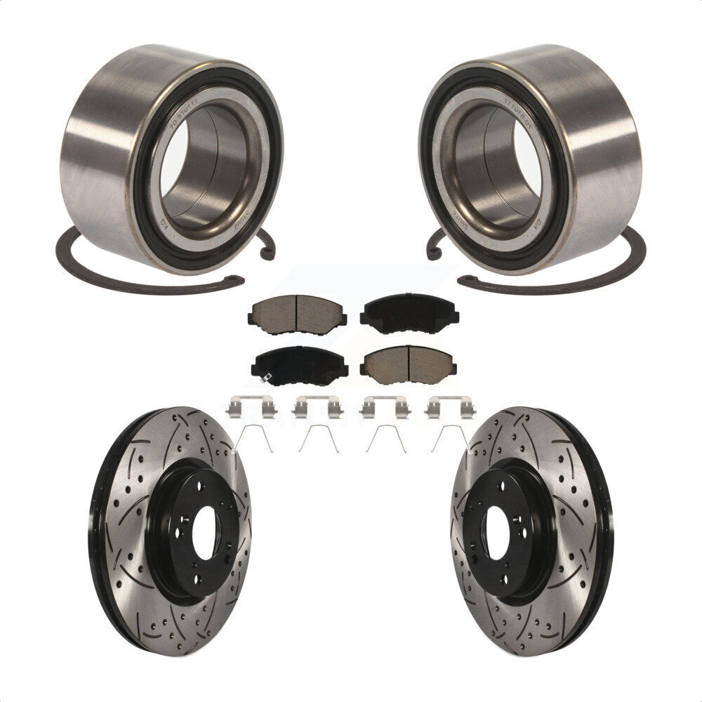 Front Wheel Bearing With Coated Drilled Slotted Disc Brake Rotors And Ceramic Pads Kit For Honda Civic Acura ILX KBB-117684 by Transit Auto
