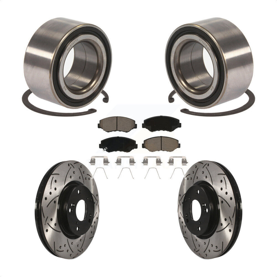 Front Wheel Bearing With Coated Drilled Slotted Disc Brake Rotors And Ceramic Pads Kit For Honda Civic Acura ILX KBB-117684 by Transit Auto