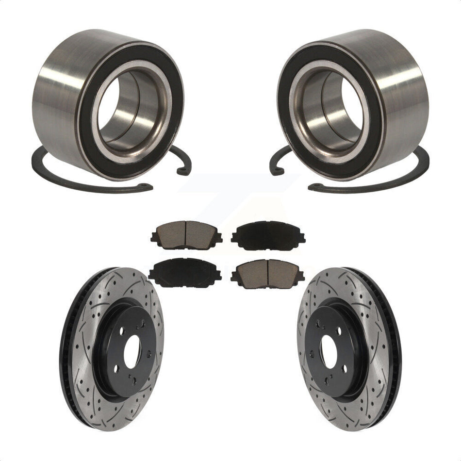 Front Wheel Bearing With Coated Drilled Slotted Disc Brake Rotors And Ceramic Pads Kit For 2018 Toyota Camry KBB-117699 by Transit Auto