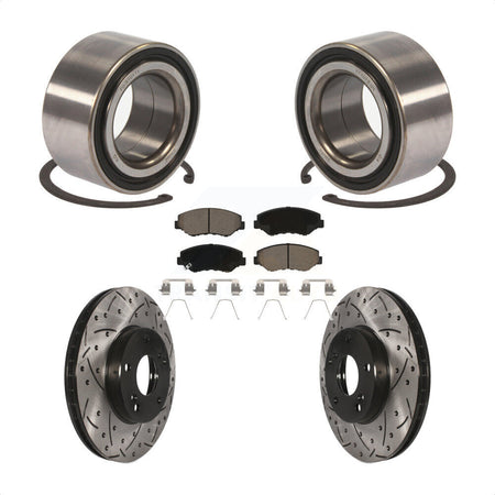 Front Wheel Bearing With Coated Drilled Slotted Disc Brake Rotors And Ceramic Pads Kit For Honda Fit Acura ILX KBB-117712 by Transit Auto