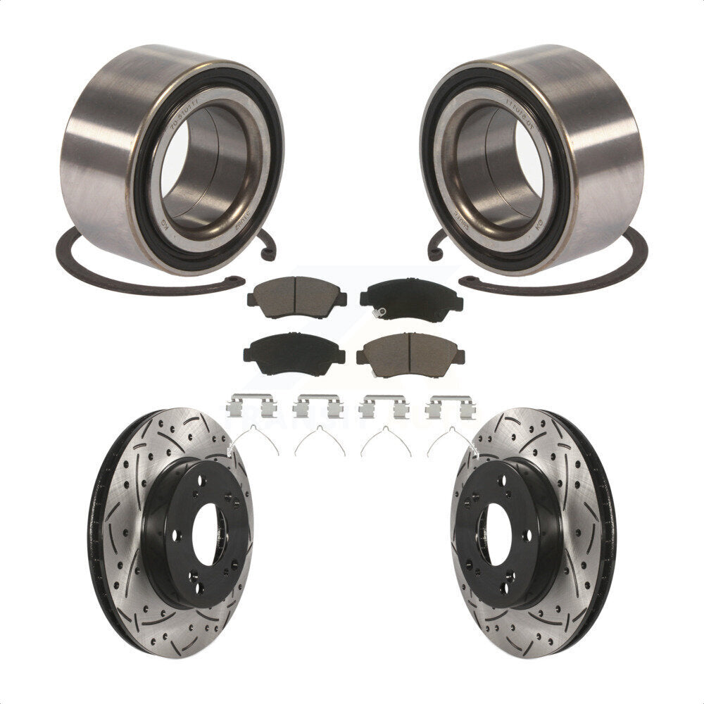 Front Wheel Bearing With Coated Drilled Slotted Disc Brake Rotors And Ceramic Pads Kit For 2015 Acura ILX 1.5L KBB-117713 by Transit Auto
