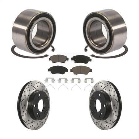 Front Wheel Bearing With Coated Drilled Slotted Disc Brake Rotors And Ceramic Pads Kit For 2015 Acura ILX 1.5L KBB-117713 by Transit Auto