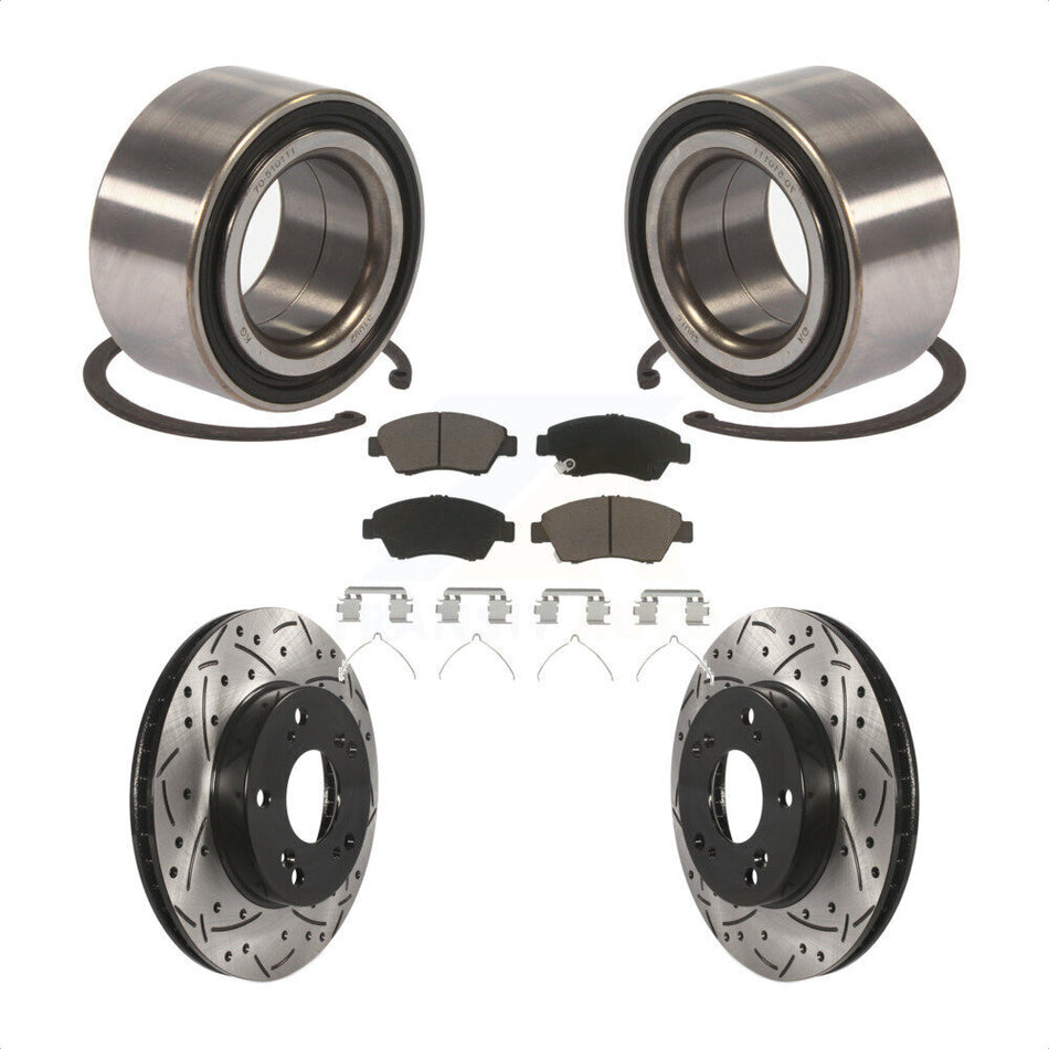 Front Wheel Bearing With Coated Drilled Slotted Disc Brake Rotors And Ceramic Pads Kit For 2015 Acura ILX 1.5L KBB-117713 by Transit Auto