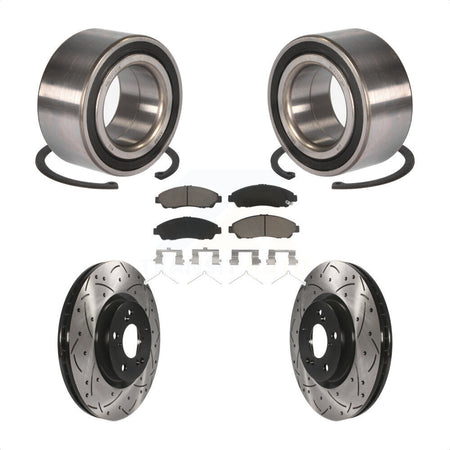 Front Wheel Bearing With Coated Drilled Slotted Disc Brake Rotors And Ceramic Pads Kit For 2016-2017 Acura RLX Sport Hybrid SH-AWD KBB-117745 by Transit Auto
