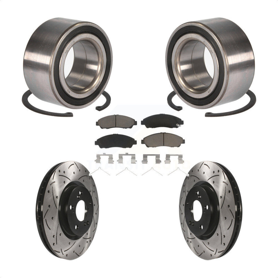 Front Wheel Bearing With Coated Drilled Slotted Disc Brake Rotors And Ceramic Pads Kit For 2016-2017 Acura RLX Sport Hybrid SH-AWD KBB-117745 by Transit Auto