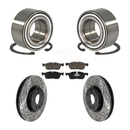Front Wheel Bearing With Coated Drilled Slotted Disc Brake Rotors And Ceramic Pads Kit For 2016-2017 Land Rover Range Evoque 300mm Diameter Rotor KBB-117754 by Transit Auto
