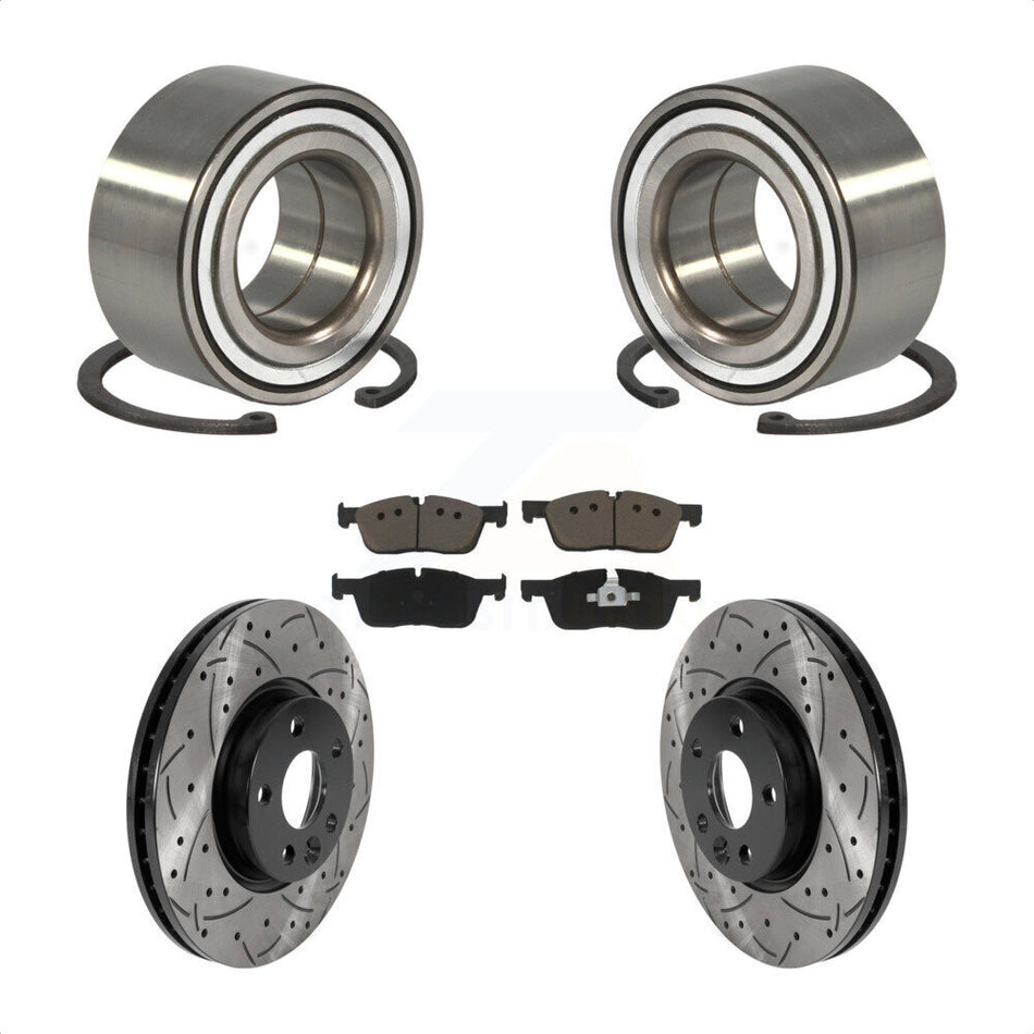 Front Wheel Bearing With Coated Drilled Slotted Disc Brake Rotors And Ceramic Pads Kit For 2016-2017 Land Rover Range Evoque 300mm Diameter Rotor KBB-117754 by Transit Auto
