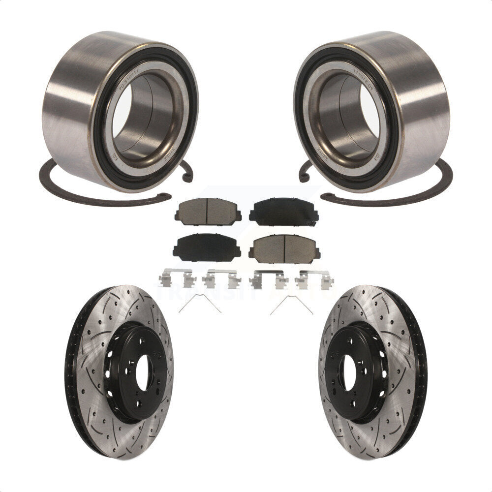 Front Wheel Bearing With Coated Drilled Slotted Disc Brake Rotors And Ceramic Pads Kit For 2016 Acura ILX KBB-117763 by Transit Auto
