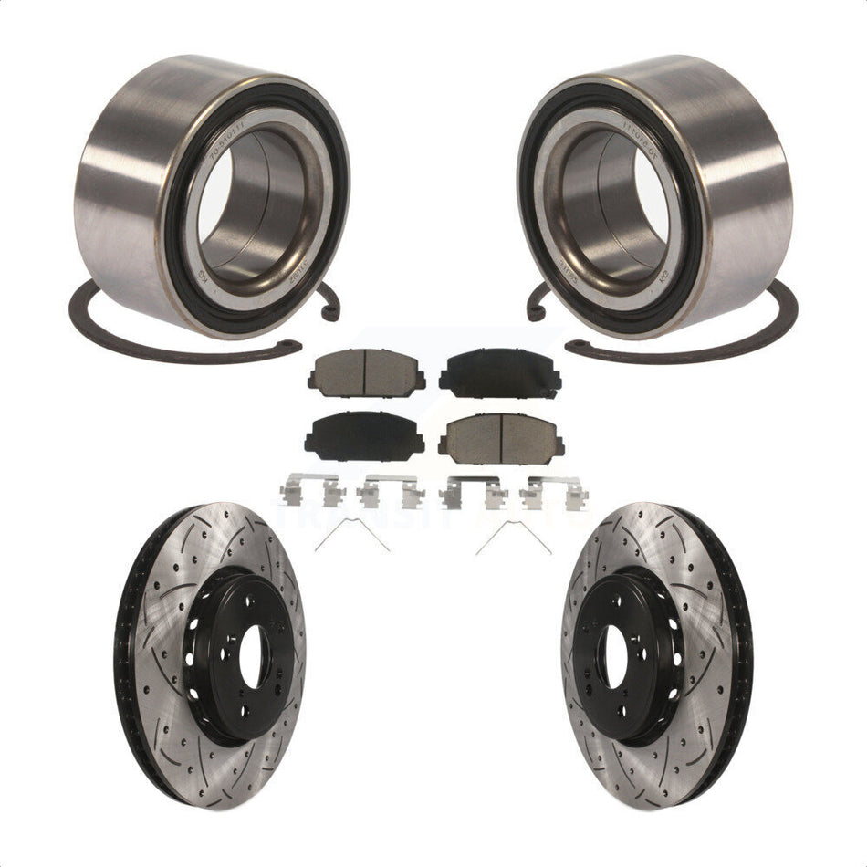 Front Wheel Bearing With Coated Drilled Slotted Disc Brake Rotors And Ceramic Pads Kit For 2016 Acura ILX KBB-117763 by Transit Auto