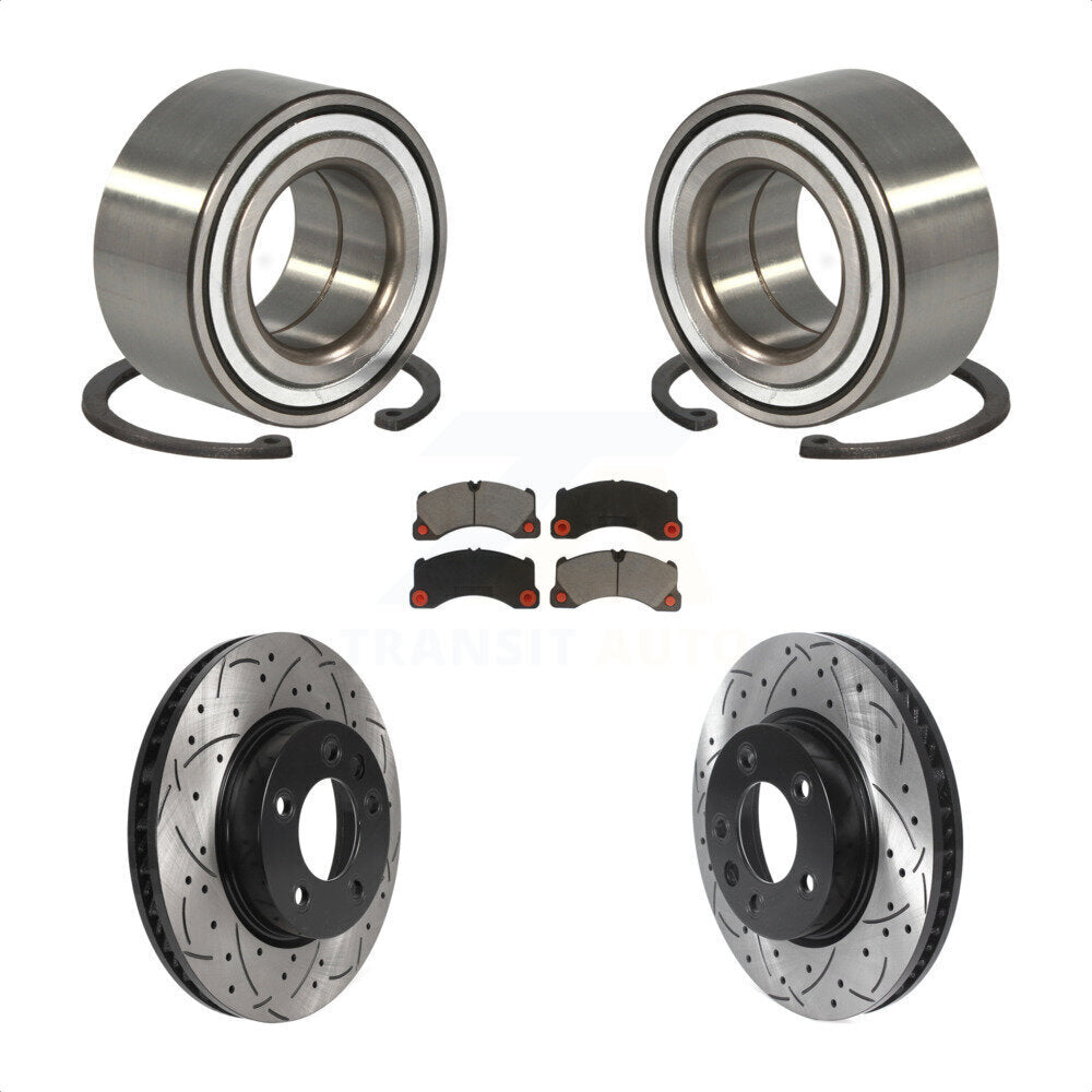 Front Wheel Bearing With Coated Drilled Slotted Disc Brake Rotors And Ceramic Pads Kit For 2016-2017 Volkswagen Touareg KBB-117769 by Transit Auto
