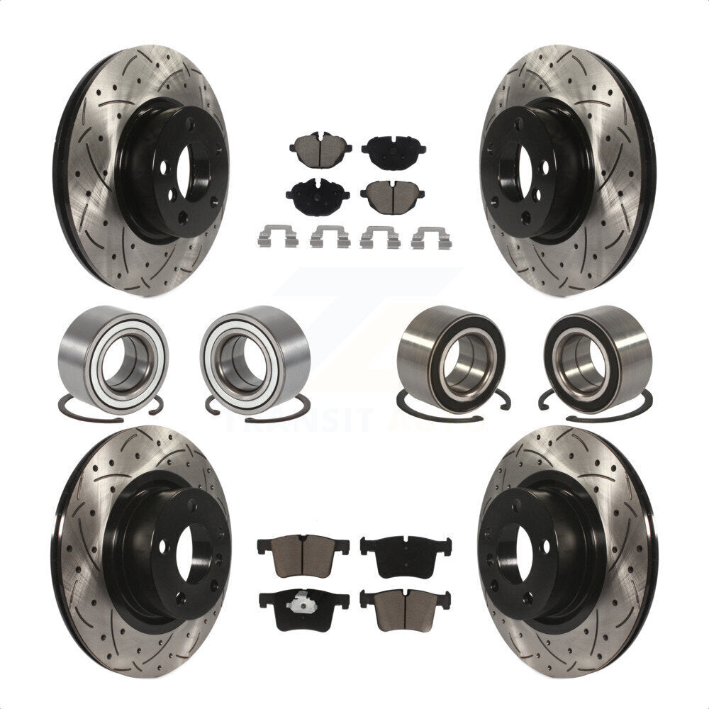 Front Rear Wheel Bearings Coated Disc Brake Rotors And Ceramic Pads Kit (10Pc) For BMW X3 KBB-117773 by Transit Auto