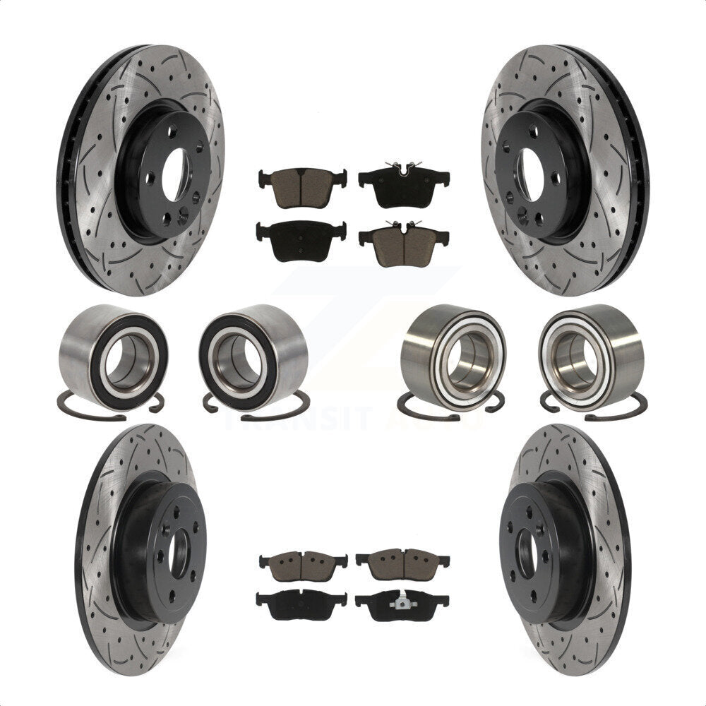 Front Rear Wheel Bearings Coated Disc Brake Rotors And Ceramic Pads Kit (10Pc) For 2016-2017 Land Rover Range Evoque With 300mm Diameter Rotor KBB-117783 by Transit Auto