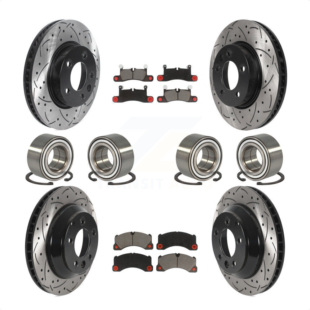 Front Rear Wheel Bearings Coated Disc Brake Rotors And Ceramic Pads Kit (10Pc) For 2016-2017 Volkswagen Touareg KBB-117785 by Transit Auto