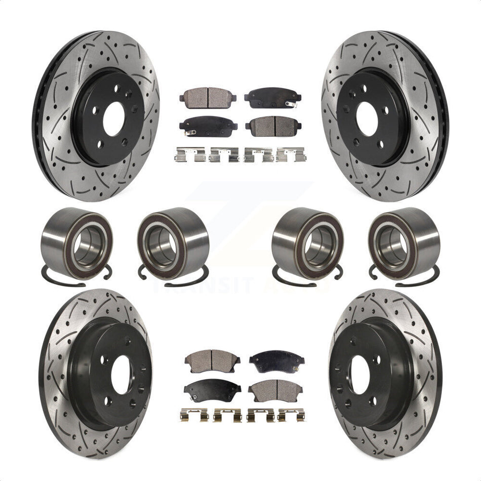 Front Rear Wheel Bearings Coated Disc Brake Rotors And Semi-Metallic Pads Kit (10Pc) For 2013-2017 Buick Encore Chevrolet Trax AWD KBB-117797 by Transit Auto