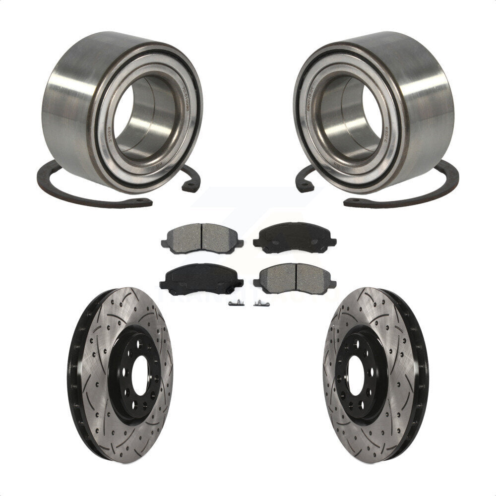 Front Wheel Bearing With Coated Drilled Slotted Disc Brake Rotors And Semi-Metallic Pads Kit For 2017 Jeep Compass 305mm Diameter Rotor KBB-117806 by Transit Auto