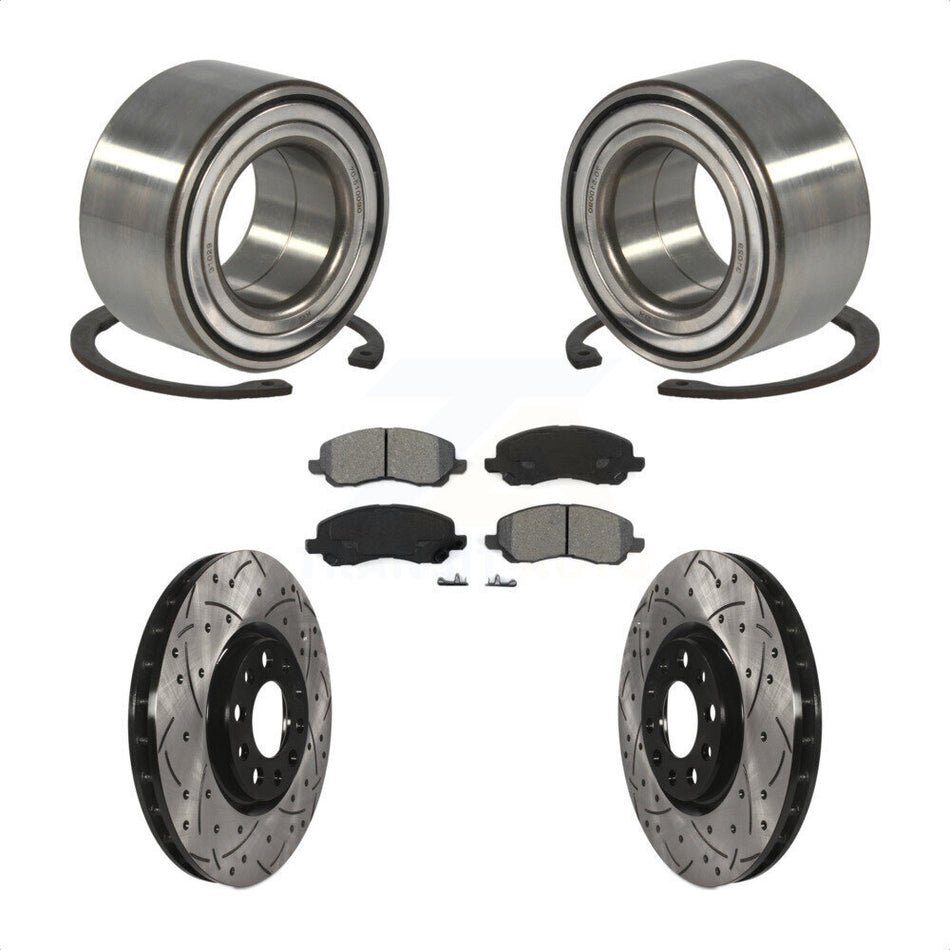 Front Wheel Bearing With Coated Drilled Slotted Disc Brake Rotors And Semi-Metallic Pads Kit For 2017 Jeep Compass 305mm Diameter Rotor KBB-117806 by Transit Auto