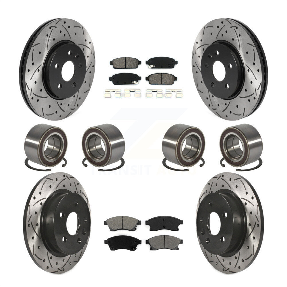 Front Rear Wheel Bearings Coated Disc Brake Rotors And Semi-Metallic Pads Kit (10Pc) For 2013-2017 Buick Encore Chevrolet Trax AWD KBB-117807 by Transit Auto