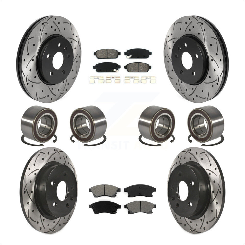 Front Rear Wheel Bearings Coated Disc Brake Rotors And Semi-Metallic Pads Kit (10Pc) For 2013-2017 Buick Encore Chevrolet Trax AWD KBB-117807 by Transit Auto
