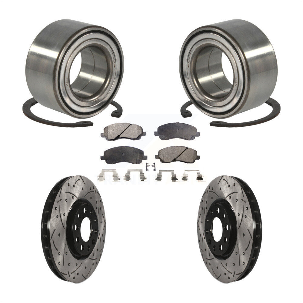 Front Wheel Bearing With Coated Drilled Slotted Disc Brake Rotors And Ceramic Pads Kit For 2017 Jeep Compass 305mm Diameter Rotor KBB-117814 by Transit Auto