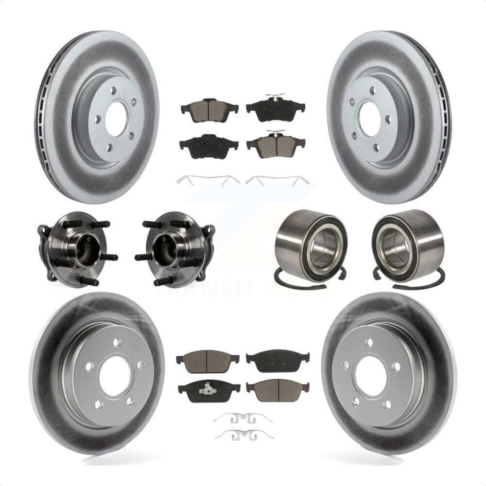 Front Rear Wheel Hub Bearings Assembly Coated Disc Brake Rotors And Ceramic Pads Kit (10Pc) For 2013 Ford Focus ST Without Active Park Assist KBB-117833 by Transit Auto