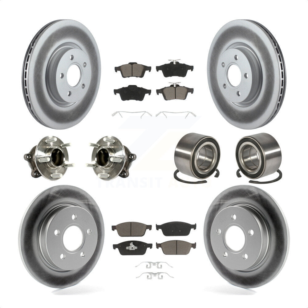 Front Rear Wheel Hub Bearings Assembly Coated Disc Brake Rotors And Ceramic Pads Kit (10Pc) For 2013 Ford Focus ST with GAS engine With Parking Assist KBB-117834 by Transit Auto