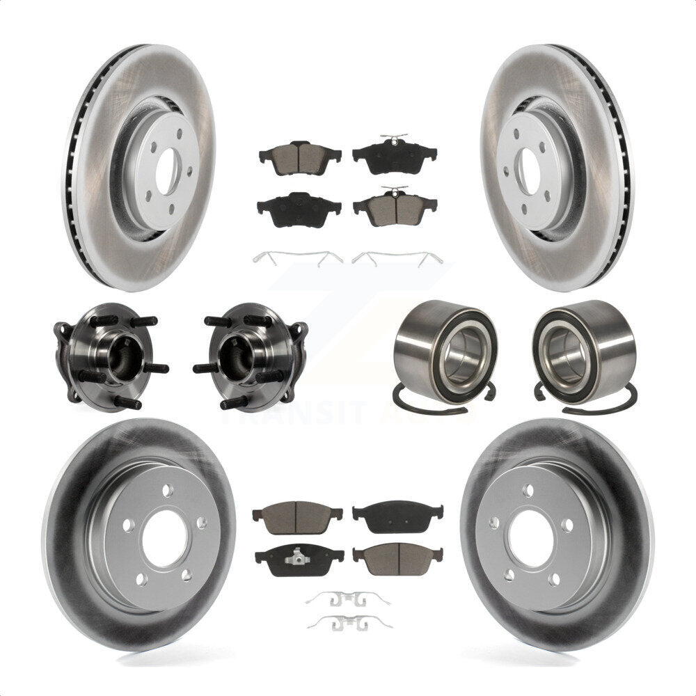 Front Rear Wheel Hub Bearings Assembly Coated Disc Brake Rotors And Ceramic Pads Kit (10Pc) For Ford Focus Without Active Park Assist KBB-117839 by Transit Auto