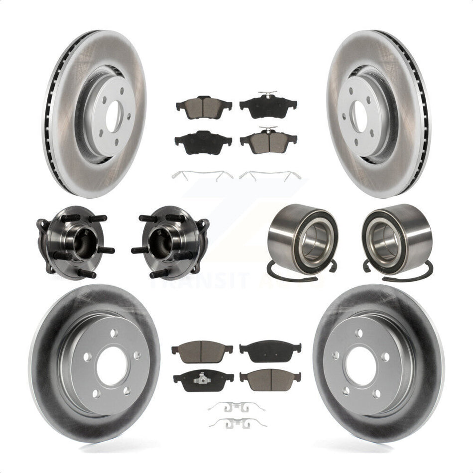 Front Rear Wheel Hub Bearings Assembly Coated Disc Brake Rotors And Ceramic Pads Kit (10Pc) For Ford Focus Without Active Park Assist KBB-117839 by Transit Auto