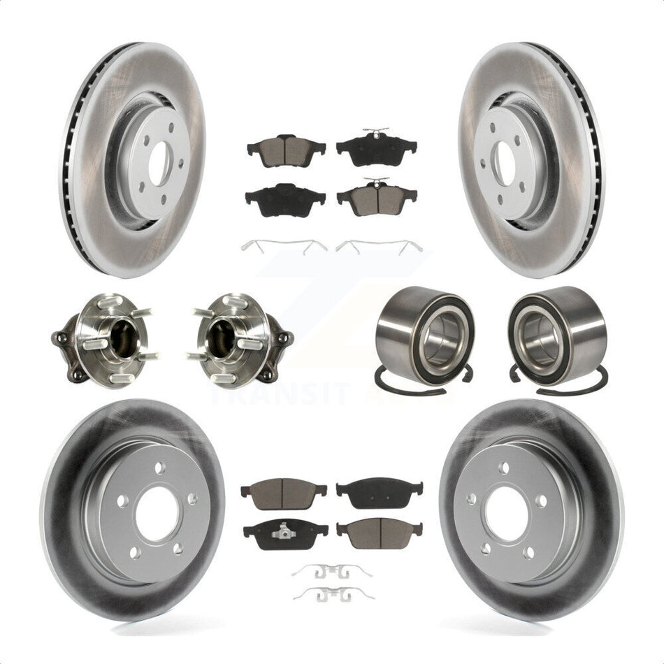 Front Rear Wheel Hub Bearings Assembly Coated Disc Brake Rotors And Ceramic Pads Kit (10Pc) For Ford Focus With Parking Assist KBB-117840 by Transit Auto