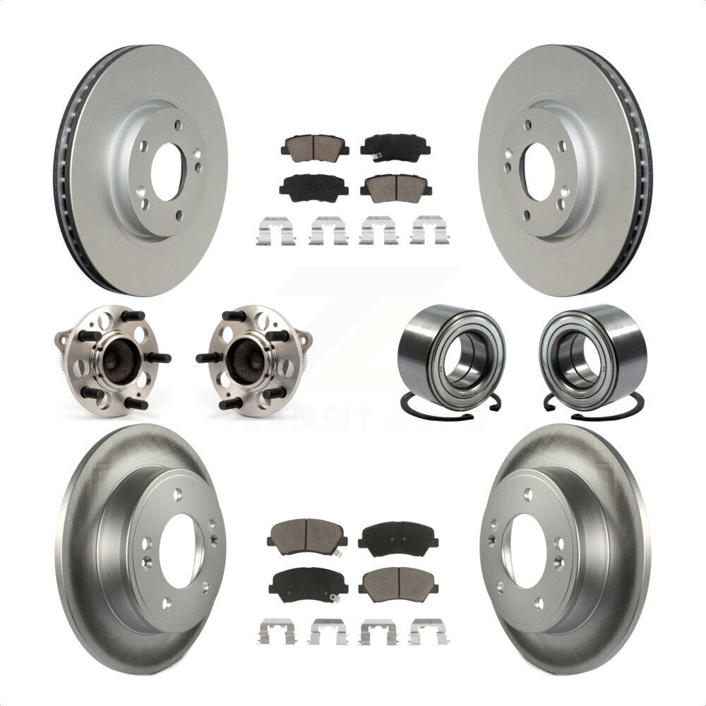 Front Rear Wheel Hub Bearings Assembly Coated Disc Brake Rotors And Ceramic Pads Kit (10Pc) For 2015 Hyundai Veloster Tech RE FLEX SE KBB-117851 by Transit Auto
