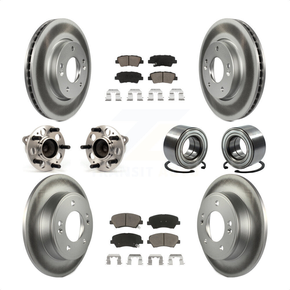 Front Rear Wheel Hub Bearings Assembly Coated Disc Brake Rotors And Ceramic Pads Kit (10Pc) For 2014 Kia Forte5 EX KBB-117853 by Transit Auto