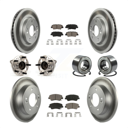 Front Rear Wheel Hub Bearings Assembly Coated Disc Brake Rotors And Ceramic Pads Kit (10Pc) For 2014 Kia Forte5 EX KBB-117853 by Transit Auto