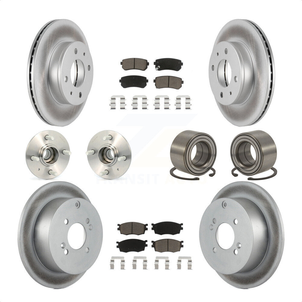 Front Rear Wheel Hub Bearings Assembly Coated Disc Brake Rotors And Ceramic Pads Kit (10Pc) For 2006 Hyundai Accent Hatchback with Non-ABS KBB-117856 by Transit Auto
