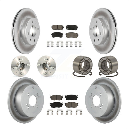 Front Rear Wheel Hub Bearings Assembly Coated Disc Brake Rotors And Ceramic Pads Kit (10Pc) For 2006 Hyundai Accent Hatchback with Non-ABS KBB-117856 by Transit Auto