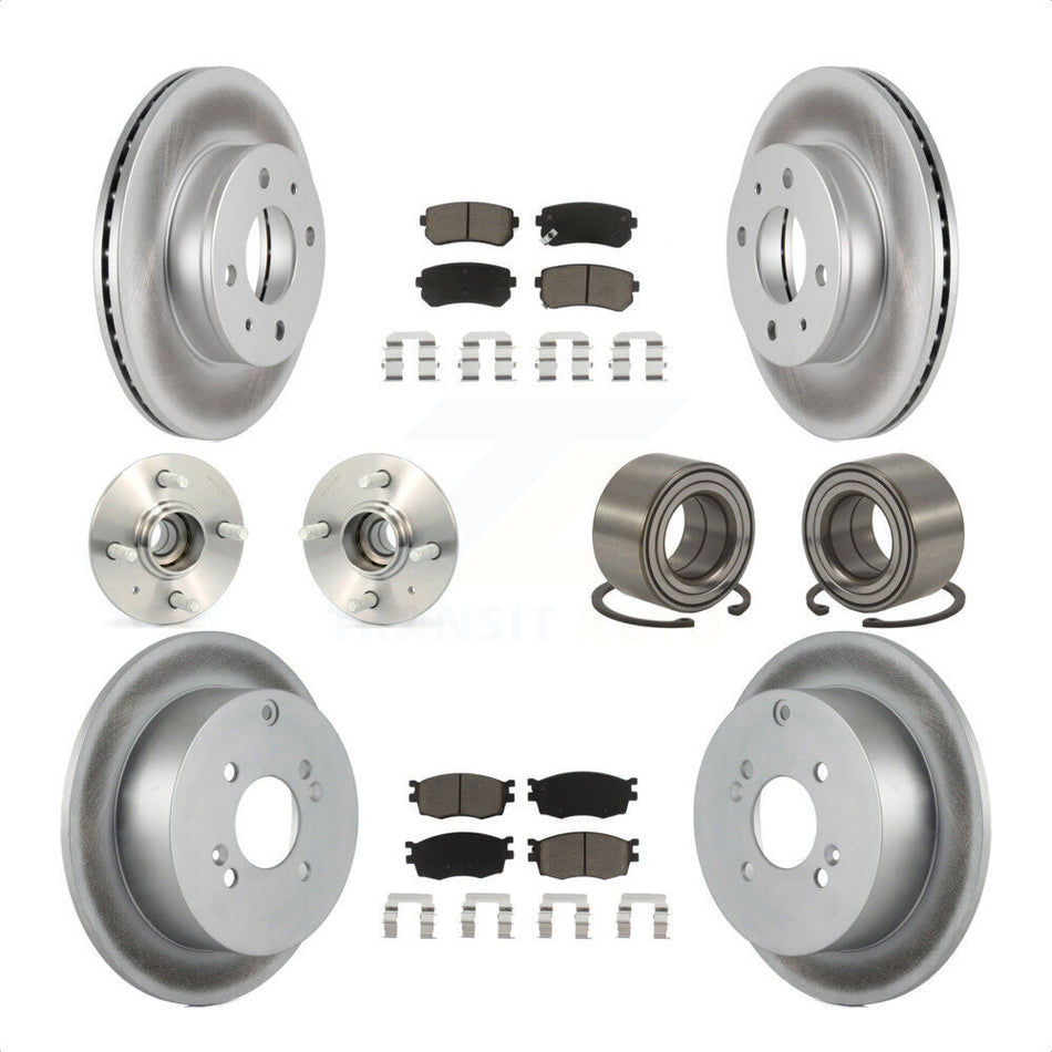 Front Rear Wheel Hub Bearings Assembly Coated Disc Brake Rotors And Ceramic Pads Kit (10Pc) For 2006 Hyundai Accent Hatchback with Non-ABS KBB-117856 by Transit Auto