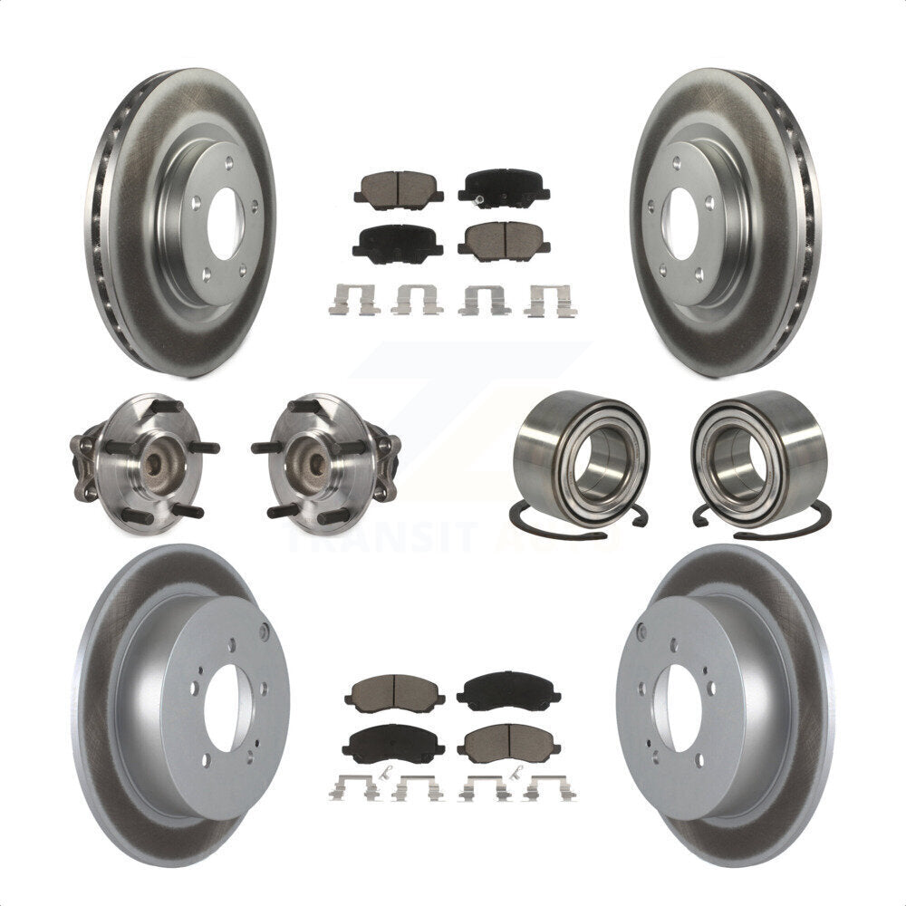 Front Rear Wheel Hub Bearings Assembly Coated Disc Brake Rotors And Ceramic Pads Kit (10Pc) For 2013 Mitsubishi Outlander FWD with 3.0L KBB-117883 by Transit Auto