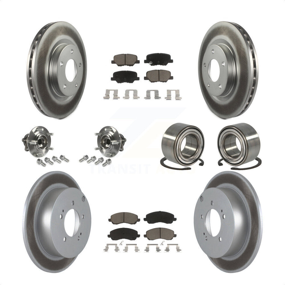 Front Rear Wheel Hub Bearings Assembly Coated Disc Brake Rotors And Ceramic Pads Kit (10Pc) For 2013 Mitsubishi Outlander AWD with 3.0L Without 7 Passenger Seating KBB-117884 by Transit Auto