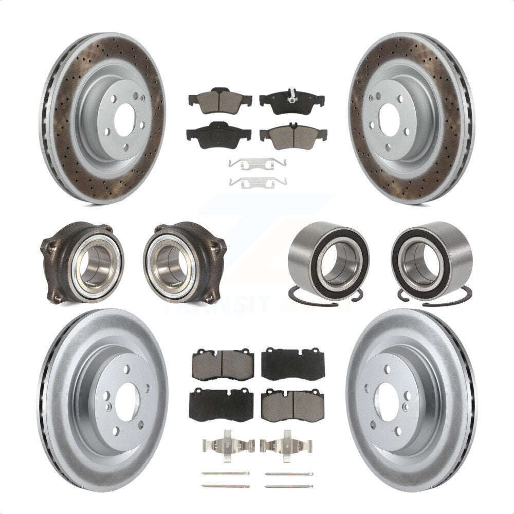 Front Rear Wheel Hub Bearings Assembly Coated Disc Brake Rotors And Ceramic Pads Kit (10Pc) For 2009 Mercedes-Benz S450 Without Sport Package KBB-117902 by Transit Auto