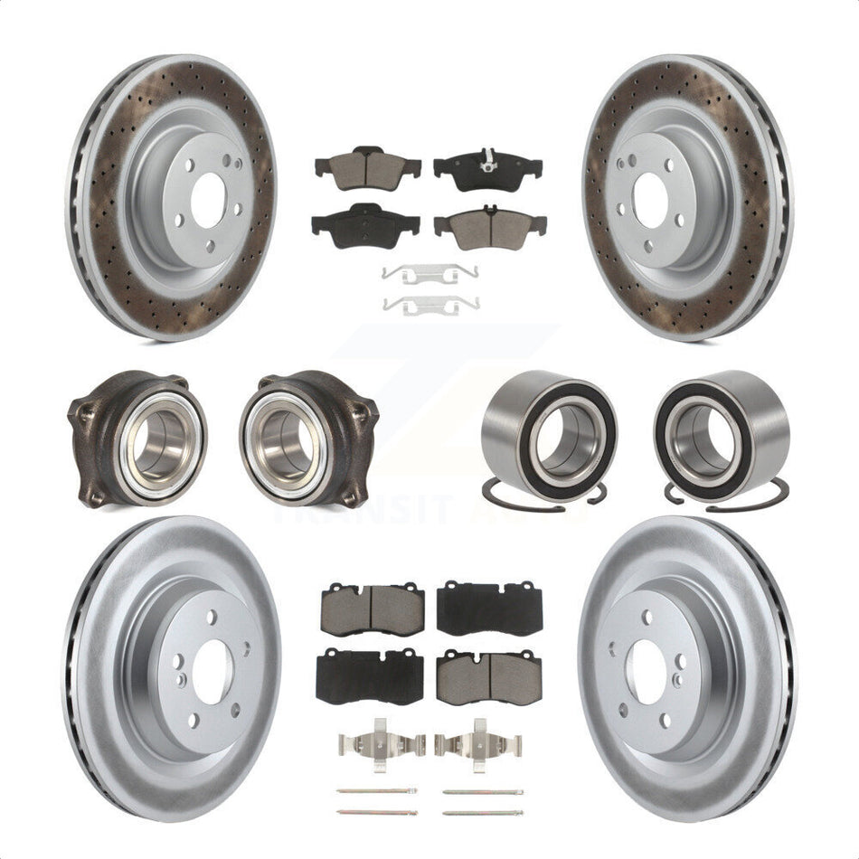 Front Rear Wheel Hub Bearings Assembly Coated Disc Brake Rotors And Ceramic Pads Kit (10Pc) For 2009 Mercedes-Benz S450 Without Sport Package KBB-117902 by Transit Auto
