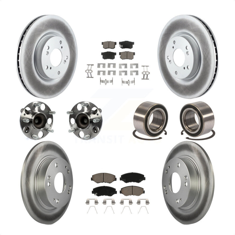 Front Rear Wheel Hub Bearings Assembly Coated Disc Brake Rotors And Ceramic Pads Kit (10Pc) For Honda Civic KBB-117938 by Transit Auto