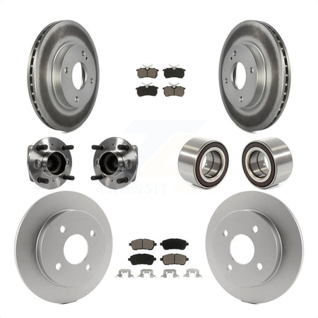 Front Rear Wheel Hub Bearings Assembly Coated Disc Brake Rotors And Ceramic Pads Kit (10Pc) For 2014-2018 Ford Fiesta S Titanium SE KBB-117969 by Transit Auto