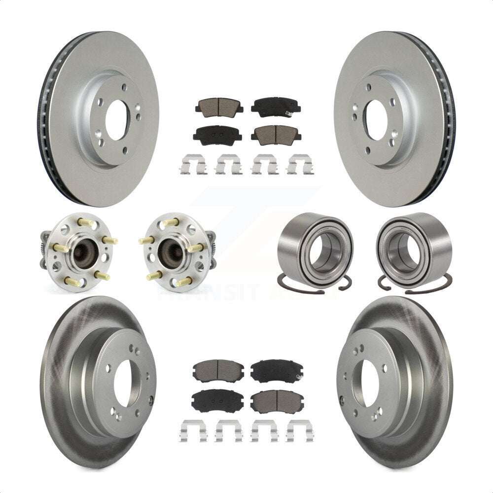 Front Rear Wheel Hub Bearings Assembly Coated Disc Brake Rotors And Ceramic Pads Kit (10Pc) For 2010 Hyundai Sonata 3.3L KBB-117988 by Transit Auto
