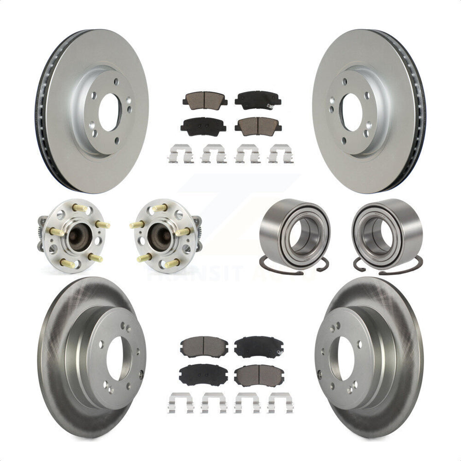Front Rear Wheel Hub Bearings Assembly Coated Disc Brake Rotors And Ceramic Pads Kit (10Pc) For 2010 Hyundai Sonata 3.3L KBB-117988 by Transit Auto