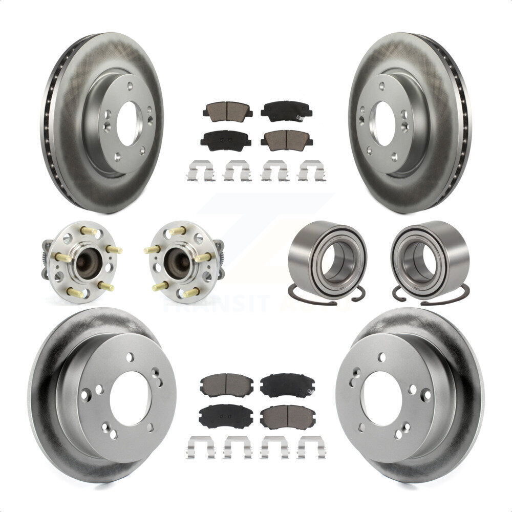 Front Rear Wheel Hub Bearings Assembly Coated Disc Brake Rotors And Ceramic Pads Kit (10Pc) For 2010 Hyundai Sonata 2.4L KBB-117989 by Transit Auto