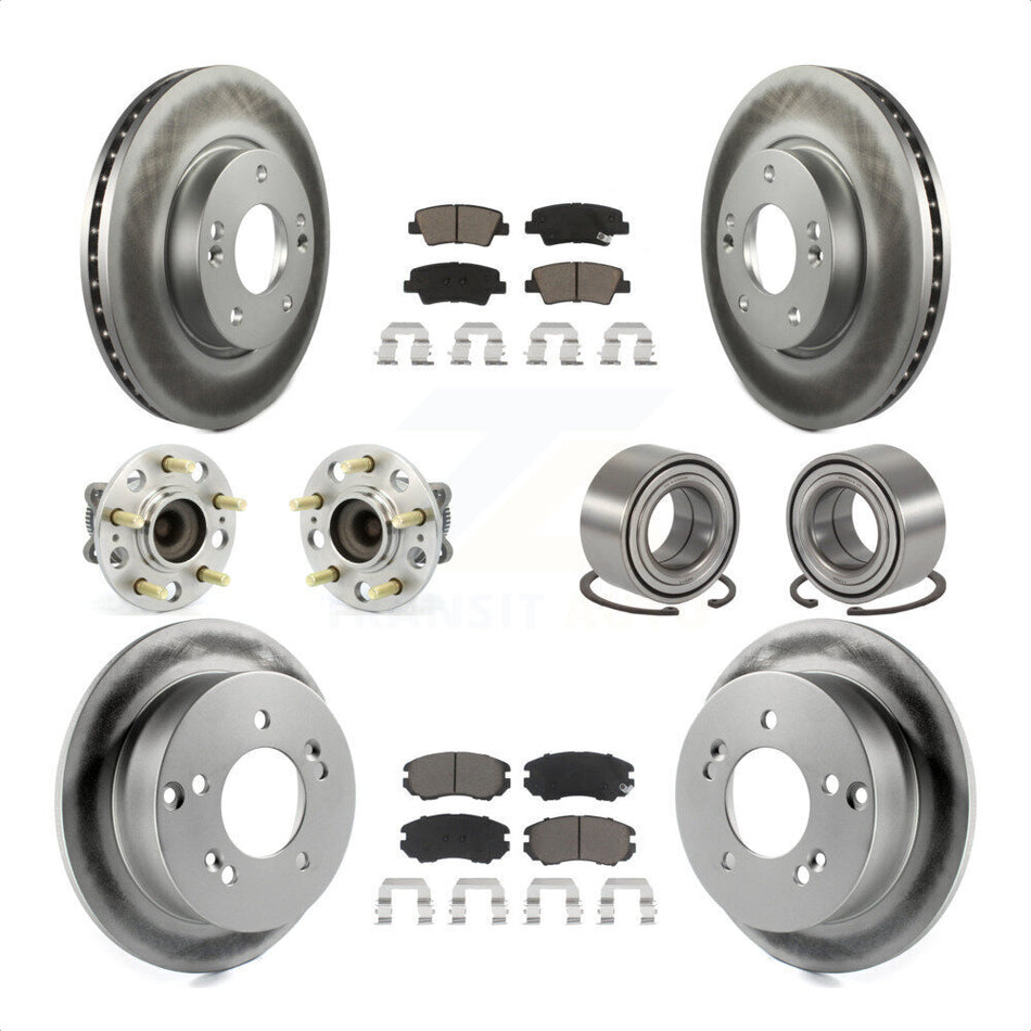 Front Rear Wheel Hub Bearings Assembly Coated Disc Brake Rotors And Ceramic Pads Kit (10Pc) For 2010 Hyundai Sonata 2.4L KBB-117989 by Transit Auto
