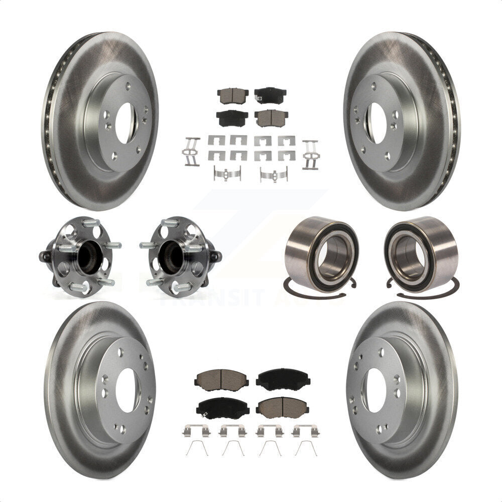 Front Rear Wheel Hub Bearings Assembly Coated Disc Brake Rotors And Ceramic Pads Kit (10Pc) For 2015 Acura ILX 2.0L KBB-118012 by Transit Auto